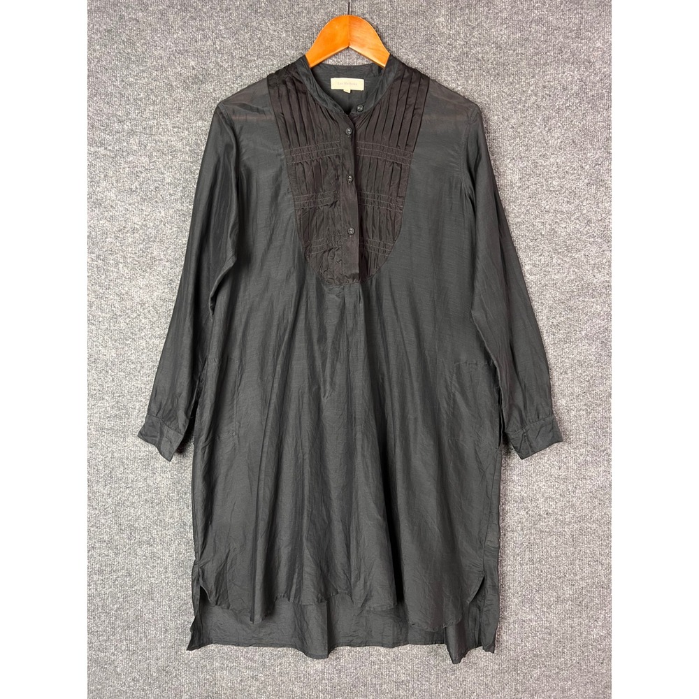 Lee Mathews Shirt Dress Womens 2 Black Pleated Cotton Silk blend